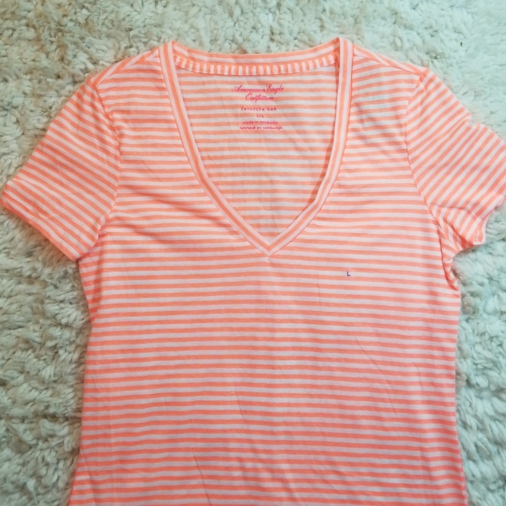 AMERICAN EAGLE NEON STRIPED FAVORITE TEE SZ L♡